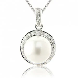 Jack Murphy Jewellers Jmj Gold Jewellery | 9ct White Gold Spiral Pearl & Diamond Necklace, 0.18ct