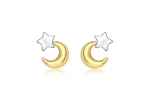 Jack Murphy Jewellers Childrens Jewellery | Jmj Gold Jewellery | 9ct Yellow & White Gold Moon & Star Earrings
