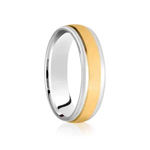 Jack Murphy Jewellers Two Tone Wedding Rings | Yellow Gold Wedding Rings | 18ct Yellow Gold & Platinum Inlaid Groove Matte & Polished Medium 6mm Wedding Band