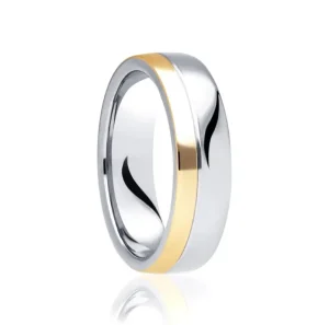 Jack Murphy Jewellers Two Tone Wedding Rings | Yellow Gold Wedding Rings | 18ct Yellow Gold & Platinum Classic Inlaid Groove Medium 6mm Wedding Band