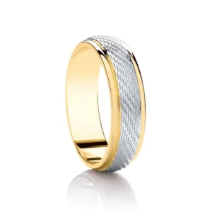 Jack Murphy Jewellers Two Tone Wedding Rings | Yellow Gold Wedding Rings | 18ct Yellow Gold & Platinum Textured Matte & Polished Classic Medium 5mm Wedding Band
