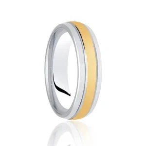 Jack Murphy Jewellers Yellow Gold Wedding Rings | Platinum Wedding Rings | 18ct Yellow Gold & Platinum Inlaid Groove Polished Classic Medium 5mm Wedding Band