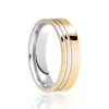 Jack Murphy Jewellers Two Tone Wedding Rings | Yellow Gold Wedding Rings | 18ct Yellow Gold & Platinum Polished Offset Inlaid Grooves Medium 6mm Wedding Band