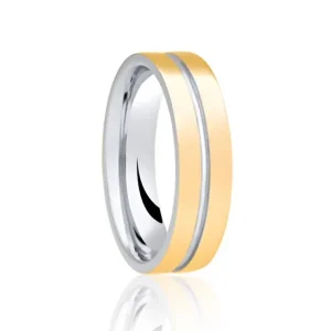 Jack Murphy Jewellers Two Tone Wedding Rings | Yellow Gold Wedding Rings | 18ct Yellow Gold & Platinum Inlaid Polished Flat Court Medium 6mm Wedding Band
