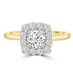 Jack Murphy Jewellers Natural Halo Diamond Rings | 18ct Yellow Gold Brilliant Round & Cushion Halo Diamond Ring 0.74ct
