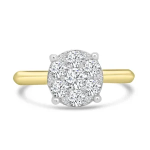 Jack Murphy Jewellers Natural Cluster Diamond Rings | Natural Three-Stone Diamond Rings | 18ct Yellow Gold Brilliant Round & Halo Illusion Diamond Ring, 0.50ct