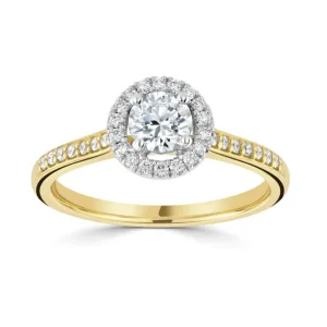 Jack Murphy Jewellers Natural Halo Diamond Rings | 18ct Yellow Gold Brilliant Round & Halo Shoulder Set Diamond Band, 0.65ct