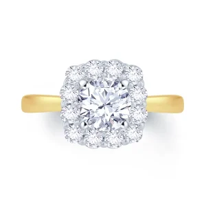Jack Murphy Jewellers Natural Halo Diamond Rings | 18ct Yellow Gold Brilliant Round & Cushion Halo Diamond Ring, 1.02ct