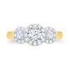 Jack Murphy Jewellers Natural Three-Stone Diamond Rings | Natural Halo Diamond Rings | 18ct Yellow Gold Brilliant Round & Halo Three Stone Diamond Ring 1.19ct