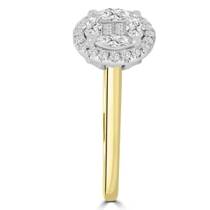 Jack Murphy Jewellers Natural Cluster Diamond Rings | Natural Three-Stone Diamond Rings | 18ct Yellow Gold Brilliant Round & Halo Illusion Diamond Ring, 0.58ct