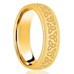 Jack Murphy Jewellers Yellow Gold Wedding Rings | 18ct Yellow Gold Celtic Trinity Beaded Edge Classic Medium 6mm Wedding Band