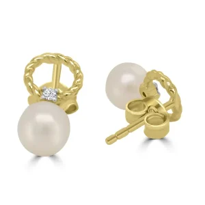 Jack Murphy Jewellers Jmj Gold Jewellery | 9ct Yellow Gold Circle Twist Diamond Set Pearl Stud Earrings