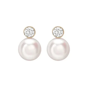 Jack Murphy Jewellers Jmj Diamond Set Jewellery | Jmj Gold Jewellery | 18ct Yellow Gold Diamond & Cultured Pearl Stud Earrings, 0.40ct