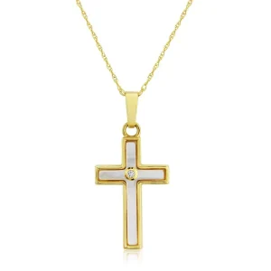 Jack Murphy Jewellers Childrens Jewellery | Jmj Diamond Set Jewellery | 9ct Yellow Gold Diamond & Mother of Pearl Cross Necklace