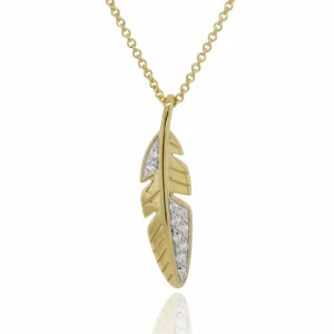 Jack Murphy Jewellers Jmj Gold Jewellery | 9ct Yellow Gold Diamond Set Feather Necklace, 0.03ct
