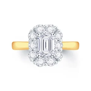 Jack Murphy Jewellers Natural Halo Diamond Rings | 18ct Yellow Gold Emerald & Halo Diamond Ring, 0.62ct