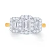 Jack Murphy Jewellers Natural Three-Stone Diamond Rings | 18ct Yellow Gold Emerald & Halo Three Stone Diamond Ring, 1.33ct