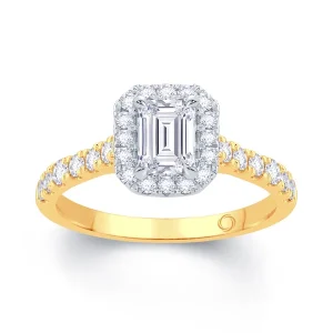 Jack Murphy Jewellers Natural Halo Diamond Rings | 18ct Yellow Gold Emerald & Halo Diamond Ring 0.85ct