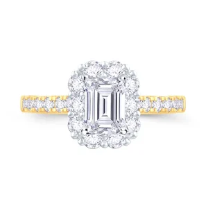 Jack Murphy Jewellers Natural Halo Diamond Rings | 18ct Yellow Gold Emerald, Halo & Shoulder Set Diamond Ring 1.06ct