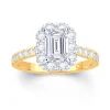 Jack Murphy Jewellers Natural Halo Diamond Rings | 18ct Yellow Gold Emerald, Halo & Shoulder Set Diamond Ring 1.51ct