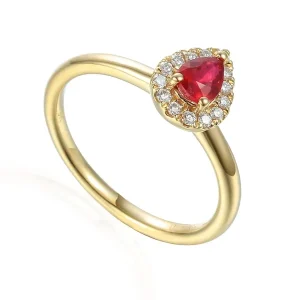Jack Murphy Jewellers Jmj Birthstone Jewellery | All Jmj & Branded Fashion Jewellery | 9ct Yellow Gold July Birthstone Pear Ruby & Diamond Halo Ring