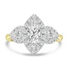 Jack Murphy Jewellers Natural Three-Stone Diamond Rings | 18ct Yellow Gold Marquise & Pear Three Stone & Halo Diamond Ring, 0.91ct