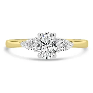 Jack Murphy Jewellers Natural Three-Stone Diamond Rings | 18ct Yellow Gold Oval & Pear Three Stone Diamond Ring, 0.58ct
