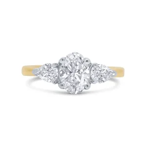 Jack Murphy Jewellers Natural Three-Stone Diamond Rings | 18ct Yellow Gold Oval & Pear Three Stone Diamond Ring, 1.10ct