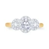 Jack Murphy Jewellers Natural Three-Stone Diamond Rings | Natural Halo Diamond Rings | 18ct Yellow Gold Oval & Round, Halo Three Stone Diamond Ring 1.02ct