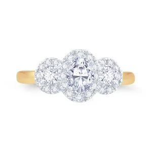 Jack Murphy Jewellers Natural Three-Stone Diamond Rings | Natural Halo Diamond Rings | 18ct Yellow Gold Oval & Round, Halo Three Stone Diamond Ring 1.02ct