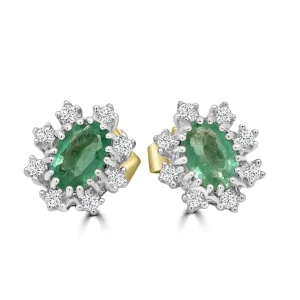 Jack Murphy Jewellers Jmj Gemstone Jewellery | Jmj Gold Jewellery | 9ct Yellow Gold Oval Emerald & Diamond Halo Stud Earrings