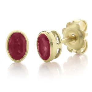 Jack Murphy Jewellers Jmj Gemstone Jewellery | Jmj Gold Jewellery | 9ct Yellow Gold Oval Ruby Rub Over Stud Earrings