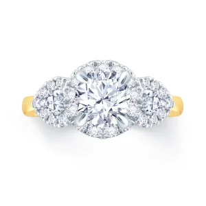 Jack Murphy Jewellers Natural Three-Stone Diamond Rings | Natural Halo Diamond Rings | 18ct Yellow Gold Round & Pear Three Stone Diamond Ring 1.50ct