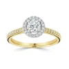 Jack Murphy Jewellers Natural Halo Diamond Rings | 18ct Yellow Gold Round Brilliant & Halo Shoulder Set Diamond Ring, 0.65ct