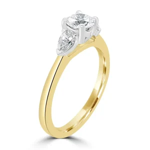 Jack Murphy Jewellers Natural Three-Stone Diamond Rings | 18ct Yellow Gold Round Brilliant & Pear Three Stone Diamond Ring, 1.03ct