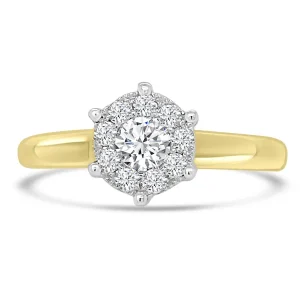 Jack Murphy Jewellers Natural Cluster Diamond Rings | Natural Halo Diamond Rings | 18ct Yellow Gold Round Illusion Solitaire Ring 0.41ct