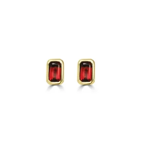 Jack Murphy Jewellers Jmj Gemstone Jewellery | Jmj Diamond Set Jewellery | 9ct Yellow Gold Rub-Over Emerald Cut Garnet Stud Earrings