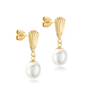 Jack Murphy Jewellers Jmj Gold Jewellery | 9ct Yellow Gold Shell Styled Drop Pearl Earrings