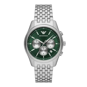 Emporio Armani Mens Emporio Armani Watches | 41mm Antonio Chronograph Green & Stainless Steel Mesh Watch