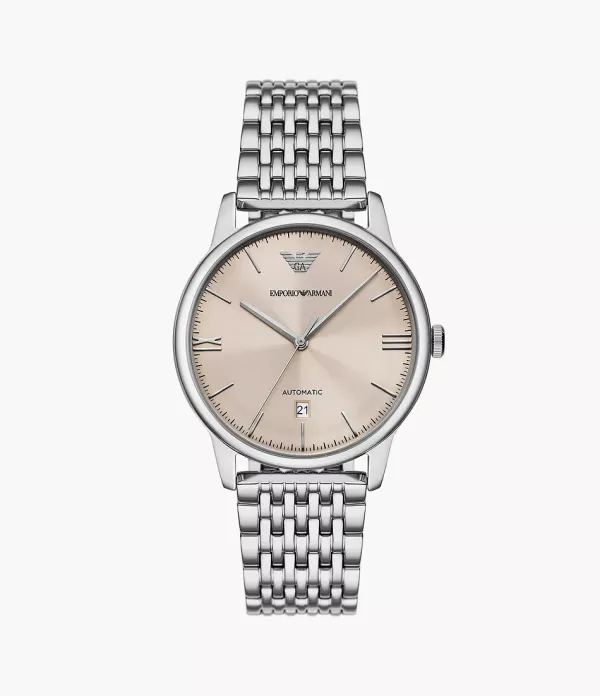 Emporio Armani Mens Emporio Armani Watches | 39mm Automatic White Dial Stainless Steel Bracelet Watch