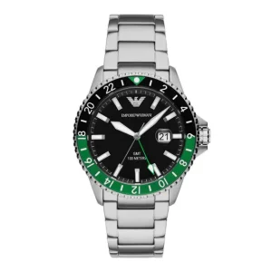 Emporio Armani Mens Emporio Armani Watches | 42mm Diver Black & Green Dial Stainless Steel Watch