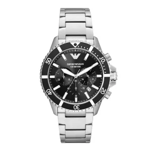 Emporio Armani Mens Emporio Armani Watches | 42mm Diver Chronographic Black Steel Watch