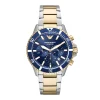 Emporio Armani Mens Emporio Armani Watches | 43mm Diver Chronographic Two Tone Yellow & Steel Watch