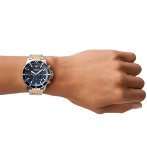 Emporio Armani Mens Emporio Armani Watches | 43mm Diver Chronographic Two Tone Yellow & Steel Watch
