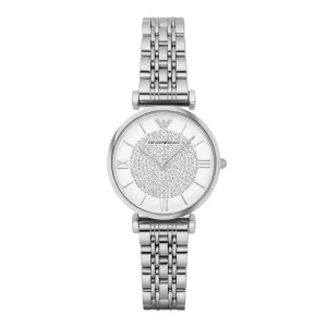 Emporio Armani Ladies Emporio Armani Watches | 32mm Gianni T-Bar CZ Dial Silver Link Watch