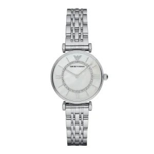 Emporio Armani Ladies Emporio Armani Watches | 32mm Gianni T-Bar Mother of Pearl CZ Link Watch