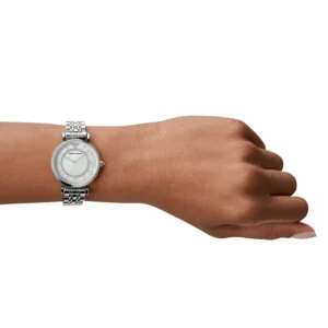 Emporio Armani Ladies Emporio Armani Watches | 32mm Gianni T-Bar CZ Dial Silver Link Watch