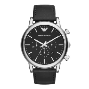 Emporio Armani Mens Emporio Armani Watches | 46mm Luigi Black Dial Stainless Steel Leather Strap Watch