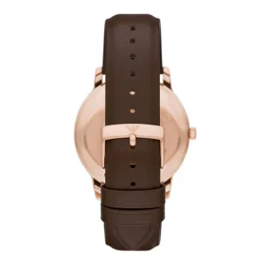 Emporio Armani Mens Emporio Armani Watches | 42mm Minimalist White & Rose Tone Brown Strap Watch