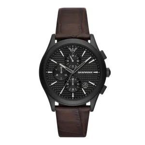 Emporio Armani Mens Emporio Armani Watches | 42mm Paolo Chronographic Black Dial Brown Leather Watch
